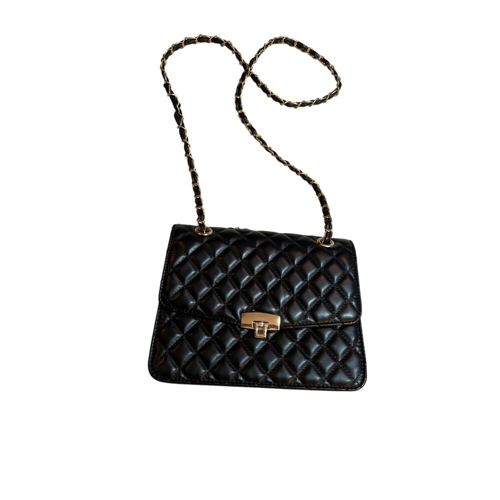 Small Black Purse Faux Leather Convertible Crossbody Chain Strap 3 Compartments